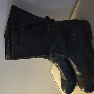 EILEEN FISHER Black Leather Motor Boots Sz 9